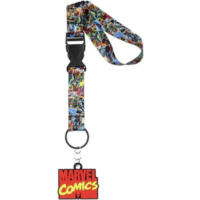 Marvel Lanyard Wristlet Comic Book Pages Wrist Strap Lanyard for Keys with 2" Rubber Keychain