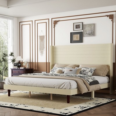 Sapphtopaz Bed Frame Platform Bed with Stylish Comfortable High Headboard for Reading or Relaxing, No Box Spring Needed