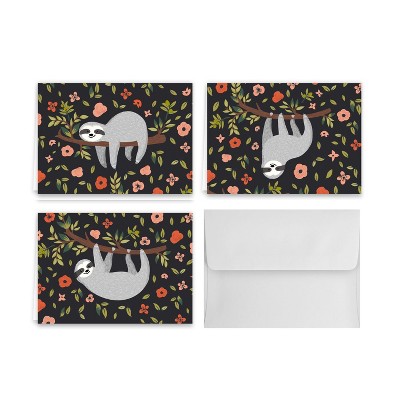 Paper Frenzy Silly Sloth Note Cards & White Envelopes - 24 pack