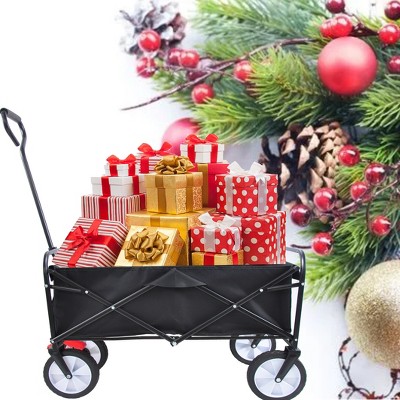 Grungis Folding Wagon Storage Cart with Adjustable Handle,Shopping Wagon Cart with Waterproof Fabric,Utility Cart for Camping,Shopping,Red