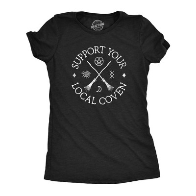 Womens Support Your Local Coven T Shirt Funny Scary Halloween Witch Tee for Ladies - Crazy Dog Women's T Shirt For Halloween Season