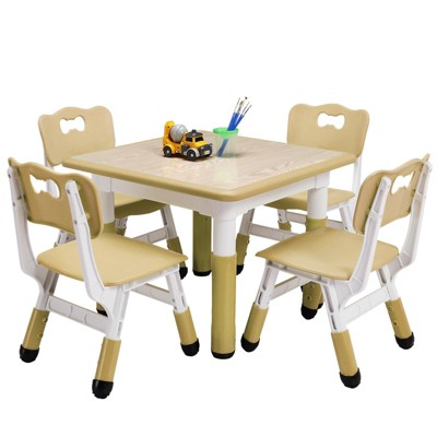 COZONY Adjustable Kids Table with 4 Chairs, 23" Toddler Activity Table Set for Ages 2-10, Preschool Playroom Desk with Non-Slip Legs & Graffiti Top