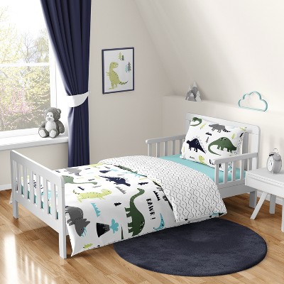 Sweet Jojo Designs Boy Toddler Bedding Set Mod Dinosaur Blue and Green Blue and Green 5pc.