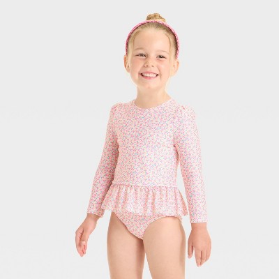 Toddler Girls' Long Sleeve Ruffle Rashguard Tankini Swim Set - Cat & Jack™
