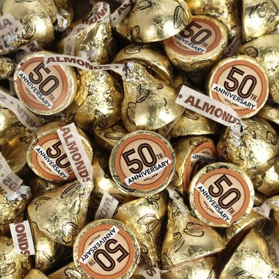 85 pcs 50th Anniversary Gold Candy Hershey's Almond Kisses Milk Chocolate (13.6oz, Approx. 85 pcs)  - By Just Candy