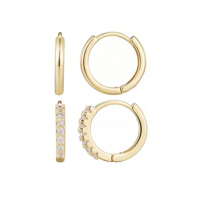 Adornia 14k Gold Plated Huggies Hoop CZ Earring Set