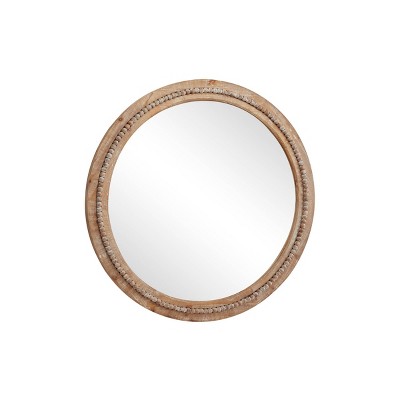 Wood Distressed Wall Mirror with Beaded Detailing - Olivia & May