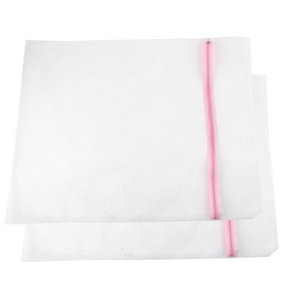 Unique Bargains Nylon Household Zipper Mesh Laundry Bag 60 x 48cm White 2 Pcs