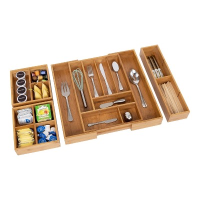 Seville Classics 4pc Bamboo Expandable Drawer Organizer and Box Set