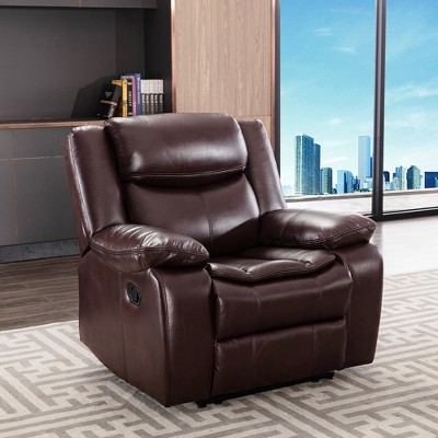 Breathable Leather Manual Recliner Chair with Pillow Armrests and Pocket Spring Seat for Living Room