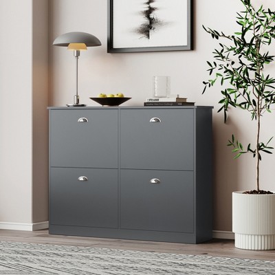 Bella Depot Narrow Shoe Cabinet with 4 Flip-top for Entryway
