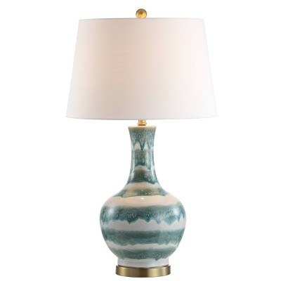 30.5" Ceramic/Metal Tucker Striped Table Lamp with Linen Shade, LED Bulb Included - JONATHAN Y