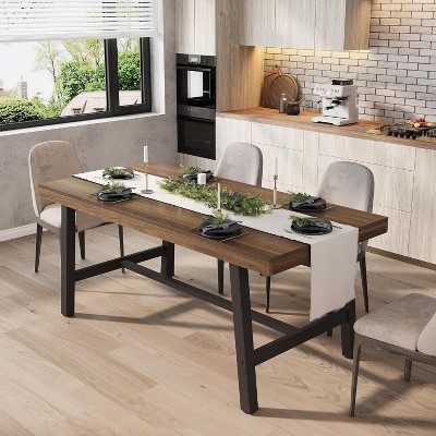 Acekool 63" Table for 6 -  Birch Top, Steel Frame & Space-Smart Design, Charcoal