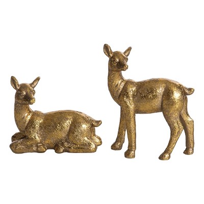 Transpac Gold Deer Decorative Figurines Set of 2 Multicolor Tabletop Decor for Christmas Holiday Gifts and Festive Settings