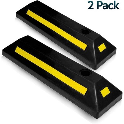 Zone Tech Heavy Duty Rubber Car & Truck Parking Wheel Stop Guide Durable Car Garage Parkin Block Curb with Reflective Yellow Safety Tape
