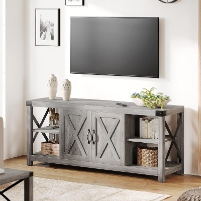 Rustic TV Stand for TVs up to 65": Heavy-Duty Metal Frame Media Console with Adjustable Shelves & Storage Cabinets for Living Room, Bedroom