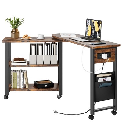 Rotating Side Table 360° End Table with Charging Station Swivel Side Table with Extra Storage Bag Movable End Table with 6 Swivel Wheels