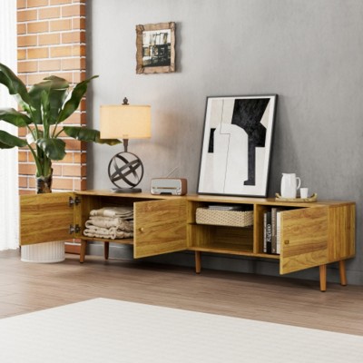Hooseng Entertainment Center, TV Stand with Two Doors and 2 Open Storage, TV Console Media Cabinet for Living Room, Bedroom