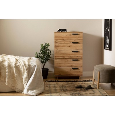 South Shore Cavalleri 5 Drawer Chest Nordik Oak: Vertical Storage, Particle Board Frame, Laminate Surface