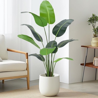 Whizmax Artificial Bird of Paradise Plant Fake Palm Tree for Home Office Perfect Housewarming Gift with 8 Trunks Faux Leaves