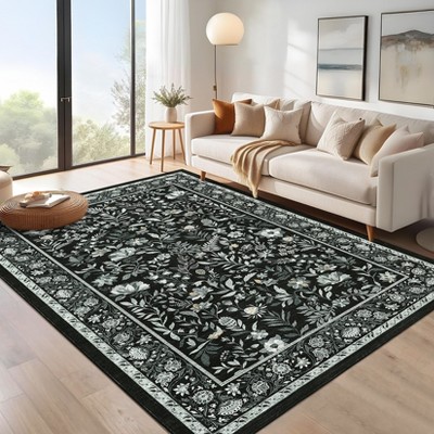 Indoor Room Accessory For Living Room Bedroom Modern Floral Pattern Area Rug Non Slip Soft Carpet Washable Low Pile Floor Mat