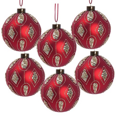 TopComfy Decorative Object Glass Christmas Ball Ornaments Chic Glitter Finish for Holiday Tree Decor, Red, 3.9"*3.9"*3.9"