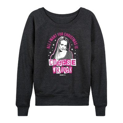 Women's - Mean Girls - Christmas Cheese Fries Lightweight French Terry Wide Neck Long Sleeve Graphic Shirt