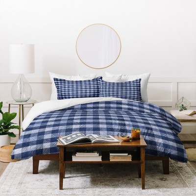 Full/Queen Imlada Huaradit Gingham Duvet Set Navy - Deny Designs: Microfiber, Reversible, 300 Thread Count