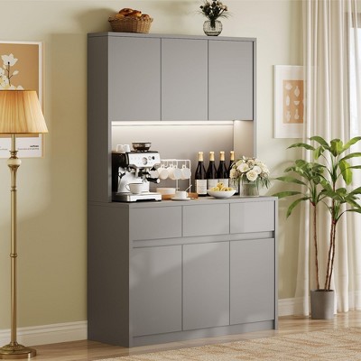 Kitchen Pantry Storage Cabinet, Tall Storage Cabinet with Doors and Shelves, Kitchen Storage Hutch with Microwave Stand