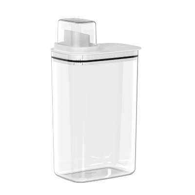 OU 78oz Laundry Detergent Dispenser w Measuring Cap, Liquid Laundry Soap & Fabric Softener Dispenser with Internal Drip Return Lid, Laundry Organizer