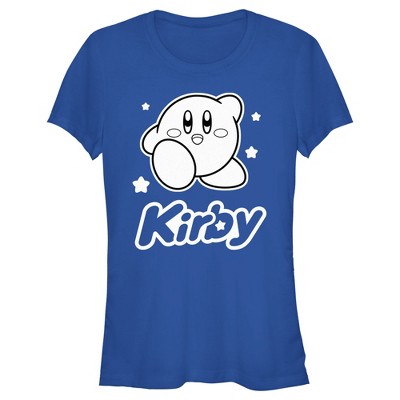 Juniors Womens Nintendo Kirby Black and White Portrait T-Shirt