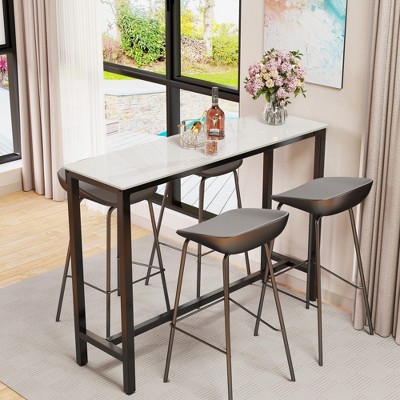 Tall Breakfast Bar Table Rectangle Pub Table Marble Top for Dining Room Coffee