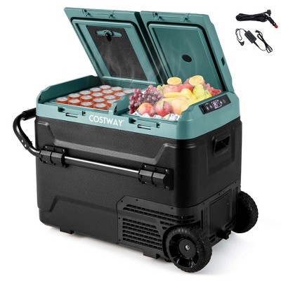 Costway Dual Zone 12V Car Refrigerator 53QT Portable Compressor Fridge Freezer (-4℉~68℉)  for RVs Green/Black