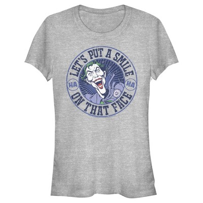 Juniors Womens Batman Joker Let's Put a Smile On That Face T-Shirt