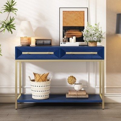 Retro Wood Hallway Console Table,Console Table with Two Storage Drawers And Open Shelf,Storage Table For Entryway Living Room-Cuddlewood