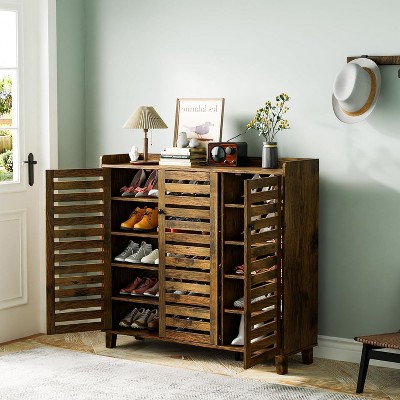 VINGLI Large Tall Shoe Cabinet with 3 Doors 6-Tier Ultra Wide Shoe Cabinet Storage for Entryway 30 Pairs Shoes Organizer Rustic Brown