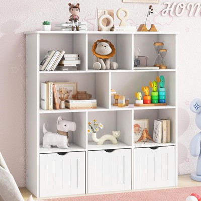 Toy Organizer with 3 Movable Drawers & 8 Storage Cubbies, Kids Bookshelf & Toy Chest Shelf