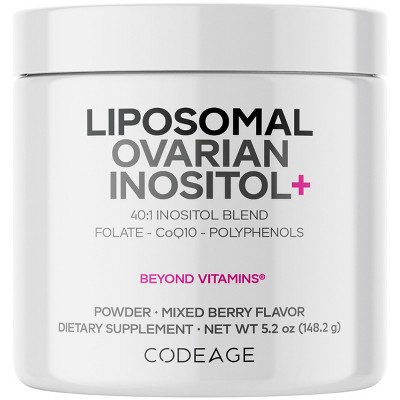 Codeage Liposomal Ovarian Inositol Powder, Myo & D-Chiro-Inositol, Folate, CoQ10 Phytosome, 5.2 oz