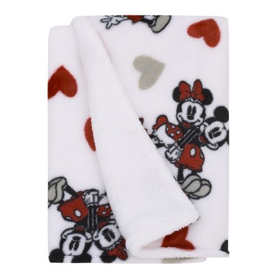 NoJo Disney Mickey Mouse & Minnie Mouse Red, Gray, and White Valentine Hearts Super Soft Cuddly Plush Baby Blanket
