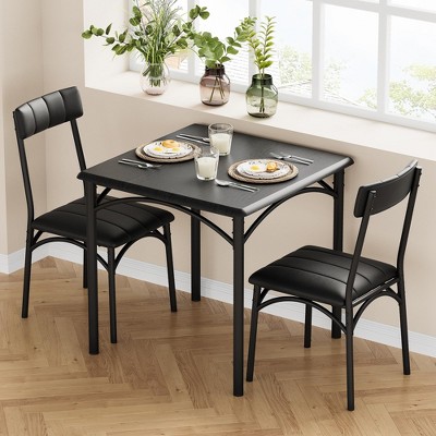 Dining Table and 2 Upholstered Chairs Set, Space Saving Kitchen Table Set with MDF Table & Steel Leg