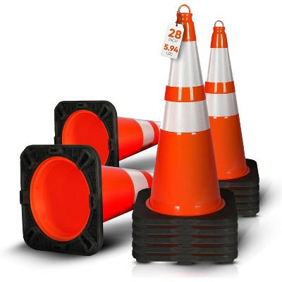 Pyle 28 Fluorescent PVC Safety Traffic Cones (PTCN28X12) - High Visibility Orange - Pack of 12