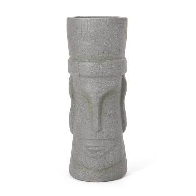 Christopher Knight Home 10" Wide Poulan Concrete Outdoor Novelty Polynesian Planter Stone Gray: Urn-Style, No Assembly Required