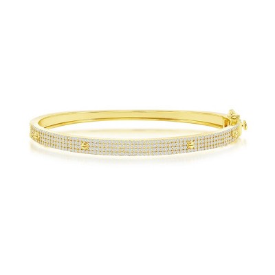 Bella Silver Sterling Silver Micro Pave CZ Bangle - Gold Plated - Gold