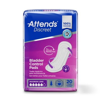 Attends Discreet Bladder Control Pads, Moderate Absorbency, 14.5 in, 20 Count, 10 Packs, 200 Total