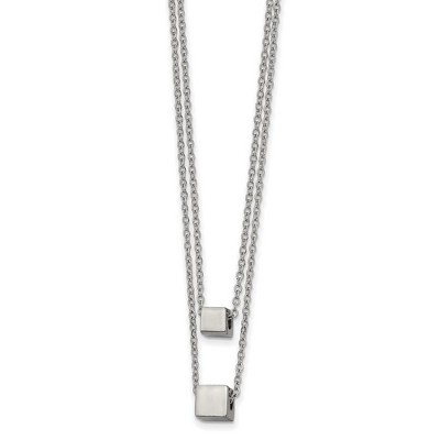Chisel Stainless Steel Square Beads on a Two Strand 17" Cable Chain Necklace with a 2" Ext. Necklace