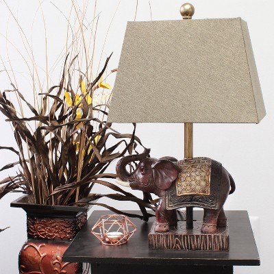 Lalia Home Elephant Table Lamp with Fabric Shade Brown: Resin Base, Gold Accents, No Assembly, UL Listed