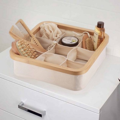 Evideco French Home Goods Square Foldable Storage Basket with Bamboo Frame and Black Fabric, 9-Compartment Organizer