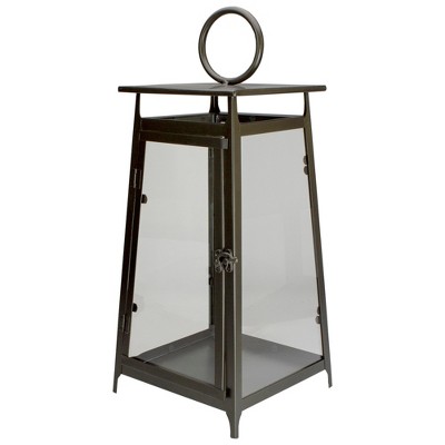 Melrose 20" Brown Rustic Candle Lantern With a Latch Hook Lock Tabletop Decor