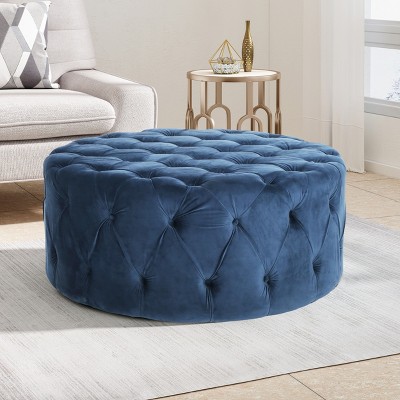 GDFStudio Kaung Modern Glam Velvet Tufted Circular Ottoman