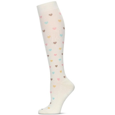 Memoi Women's Multicolor Hearts Bamboo Blend 8-15MMHG Graduated Compression Socks Ivory 9-11